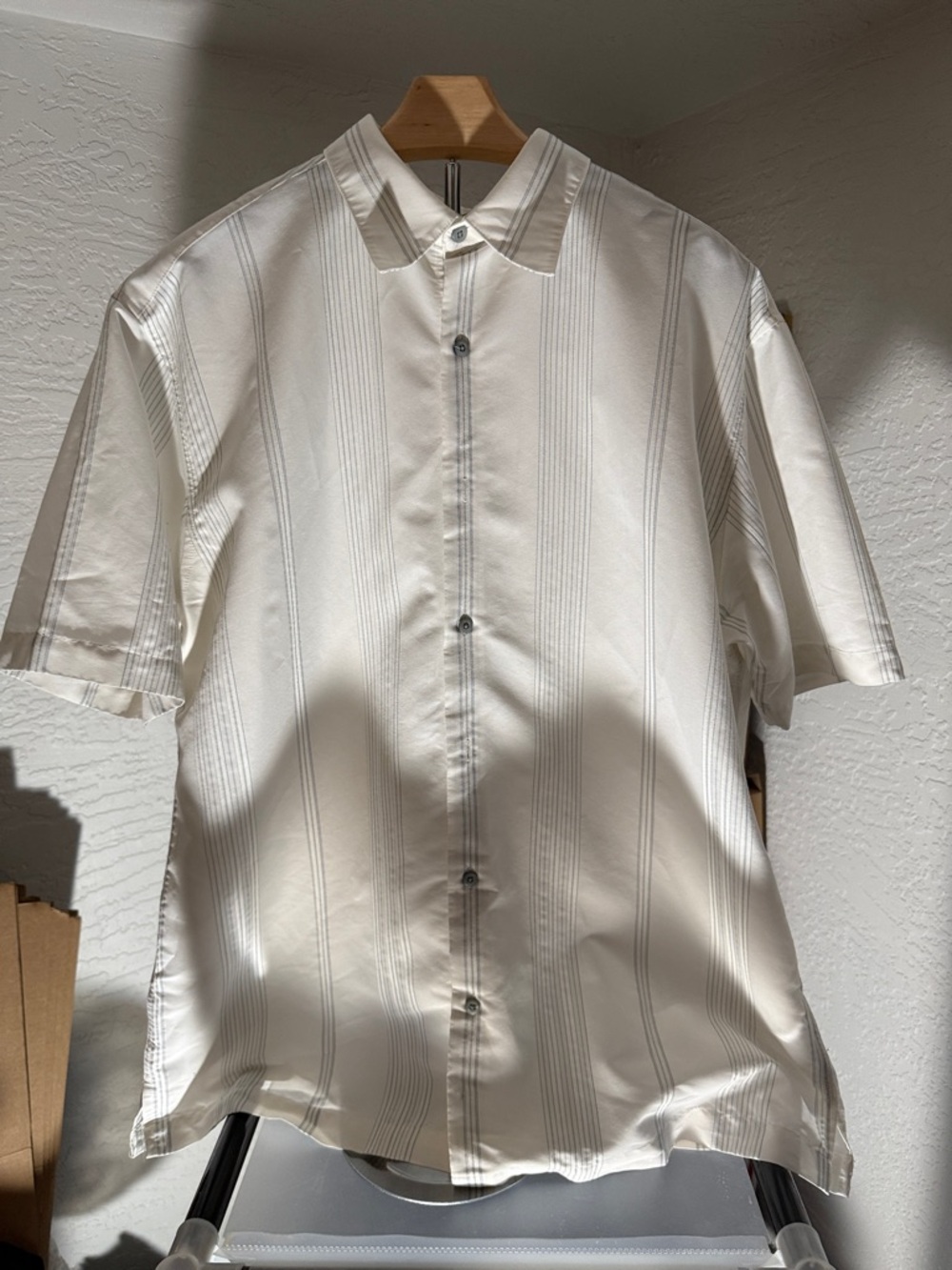Alfani White Short-Sleeve Button-Down Shirt with Subtle Stripes